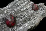 Plate of Five Red Embers Garnets in Graphite - Massachusetts #127798-1
